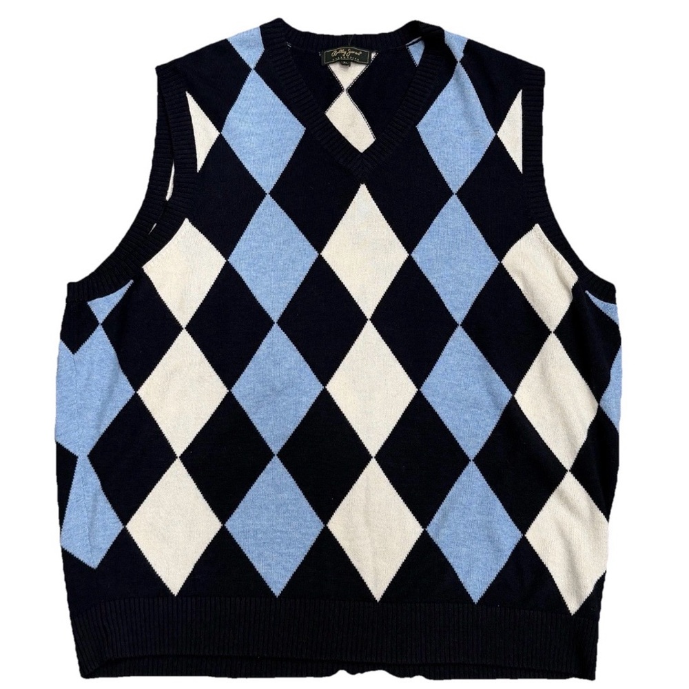 Bobby Jones Blue Argyle Diamond Sweater Vest Men XL Cotton Cashmere‎ Golf Preppy